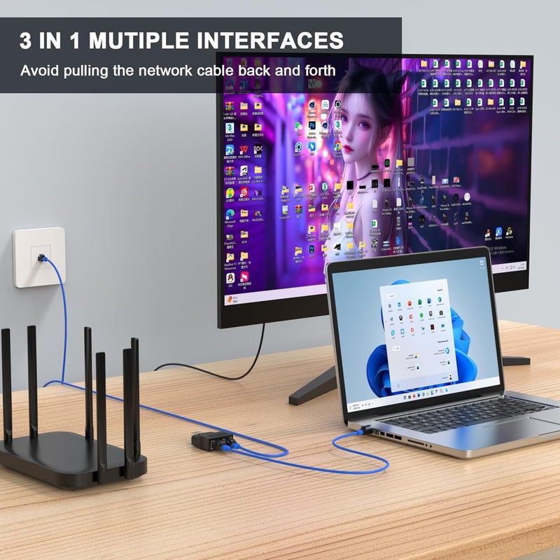 CREHAO موزع إيثرنت RJ45، محول شبكة إيثرنت 1 ذكر إلى 2 أنثى، كابل موزع محول سوبر Cat6 LAN مناسب سوبر Cat5، Cat5e، Cat6، Cat7، Cat8 - Image 5